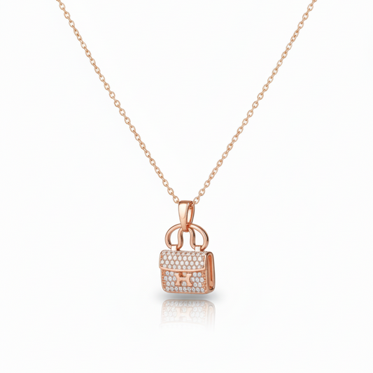 Rose Gold Plated Luxe Mini Handbag Pendant Necklace