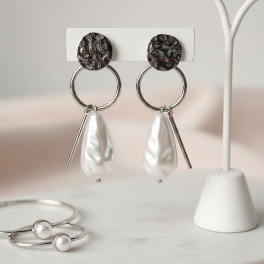 Moonlit Tide Earrings – Pearl Drop & Silver-Tone | Anti-Tarnish