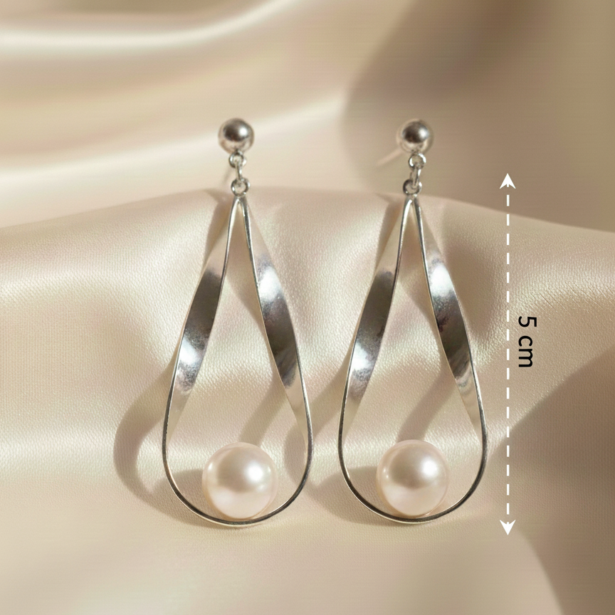 Pearl Teardrop Drop Earrings – Silver-Tone | Anti-Tarnish