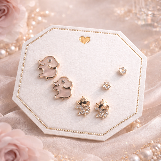 Little Luxe Rose Gold Elephant Trio Earrings