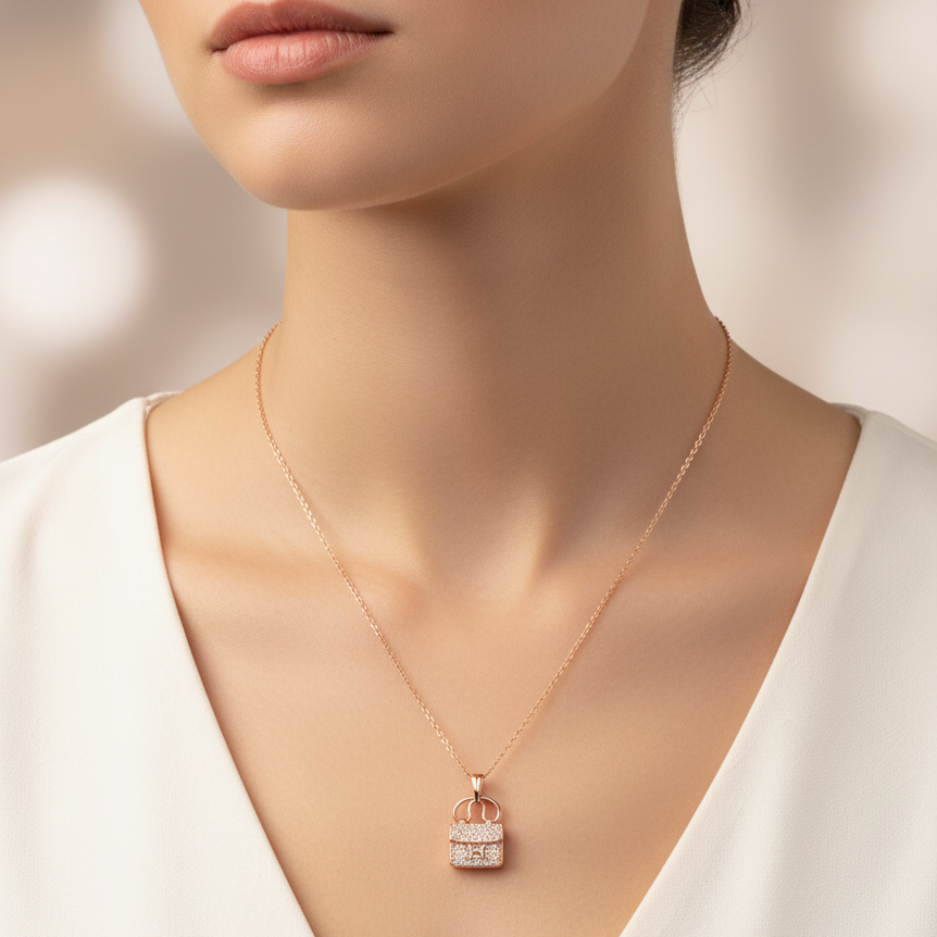 Rose Gold Plated Luxe Mini Handbag Pendant Necklace