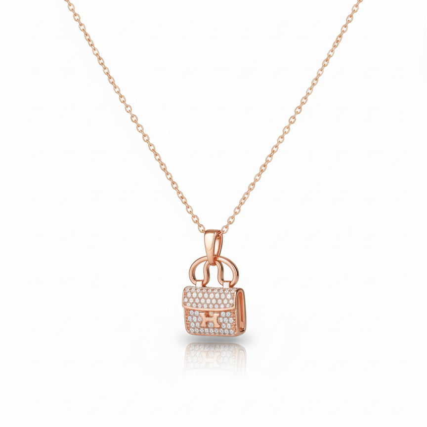 Rose Gold Plated Luxe Mini Handbag Pendant Necklace