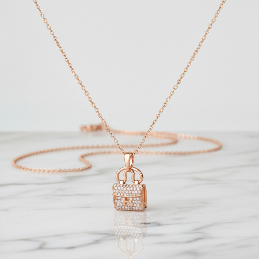 Rose Gold Plated Luxe Mini Handbag Pendant Necklace