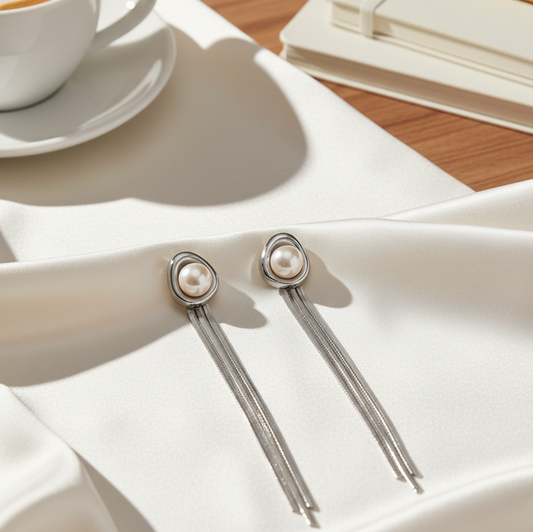 Silver Chain Waterfall Earrings – Pearl Stud | Anti-Tarnish