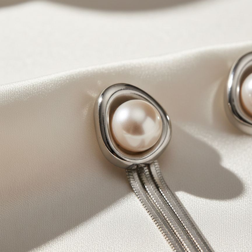 Silver Chain Waterfall Earrings – Pearl Stud | Anti-Tarnish