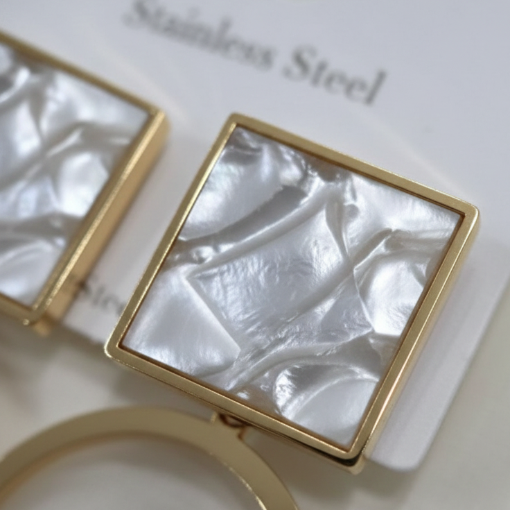 Mother-of-Pearl Geometric Drop Earrings – Gold-Tone | Anti-Tarnish