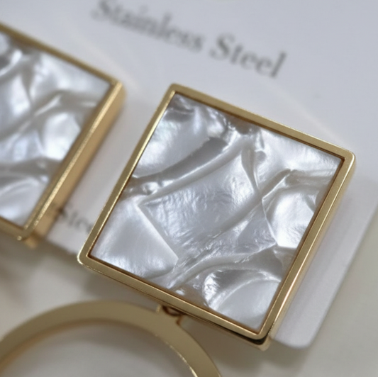 Mother-of-Pearl Geometric Drop Earrings – Gold-Tone | Anti-Tarnish