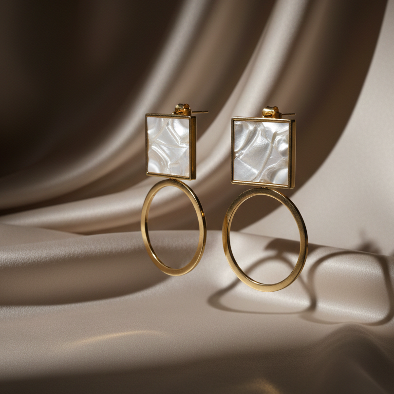 Mother-of-Pearl Geometric Drop Earrings – Gold-Tone | Anti-Tarnish