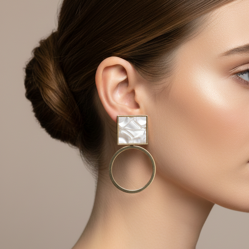 Mother-of-Pearl Geometric Drop Earrings – Gold-Tone | Anti-Tarnish