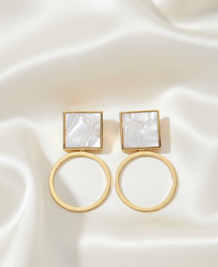 Mother-of-Pearl Geometric Drop Earrings – Gold-Tone | Anti-Tarnish