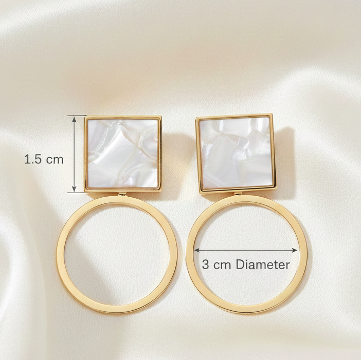 Mother-of-Pearl Geometric Drop Earrings – Gold-Tone | Anti-Tarnish