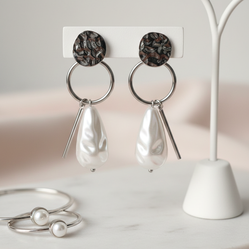 Moonlit Tide Earrings – Pearl Drop & Silver-Tone | Anti-Tarnish