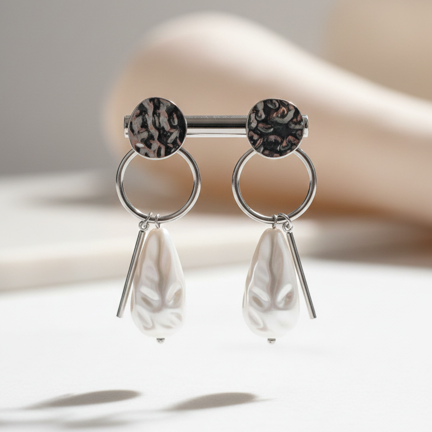 Moonlit Tide Earrings – Pearl Drop & Silver-Tone | Anti-Tarnish