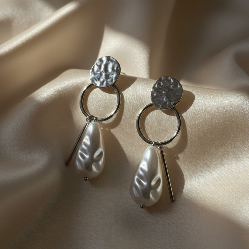 Moonlit Tide Earrings – Pearl Drop & Silver-Tone | Anti-Tarnish
