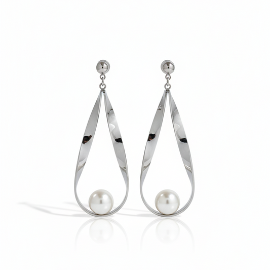 Pearl Teardrop Drop Earrings – Silver-Tone | Anti-Tarnish