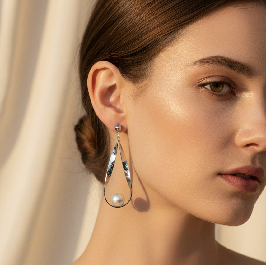 Pearl Teardrop Drop Earrings – Silver-Tone | Anti-Tarnish