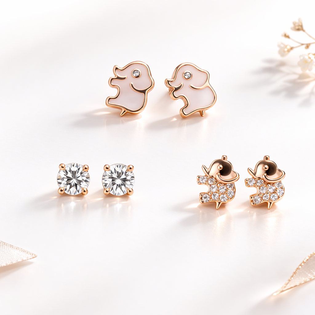 Little Luxe Rose Gold Elephant Trio Earrings