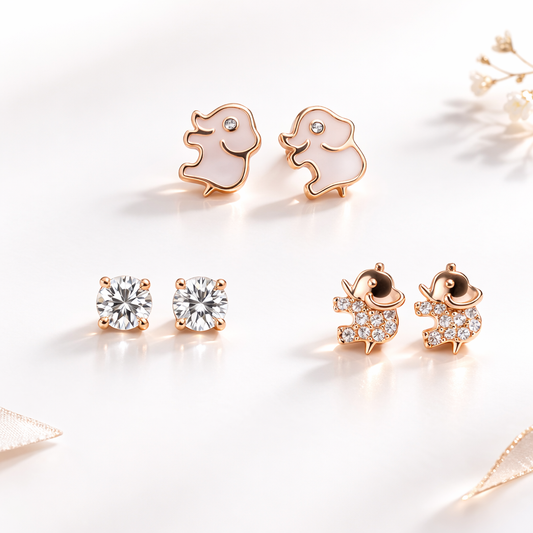 Little Luxe Rose Gold Elephant Trio Earrings