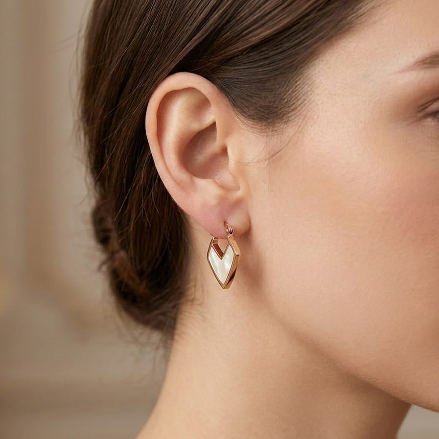 Ivory Whisper Heart Hoops
