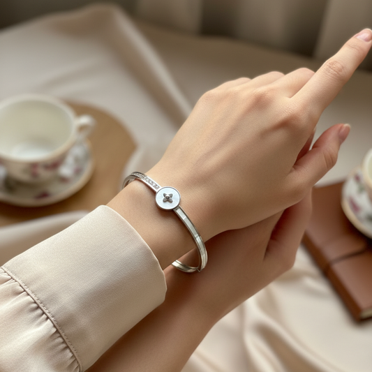 Starlight Duo Bangle Bracelet – Silver-Tone | Anti-Tarnish