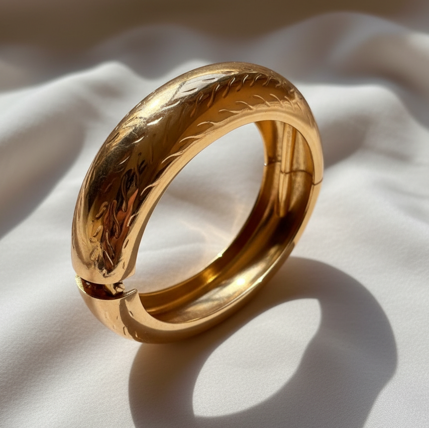 Heirloom Engraved Gold Bangle Bracelet