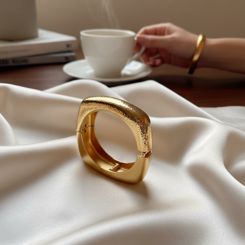Athena Hammered Gold Bangle Bracelet
