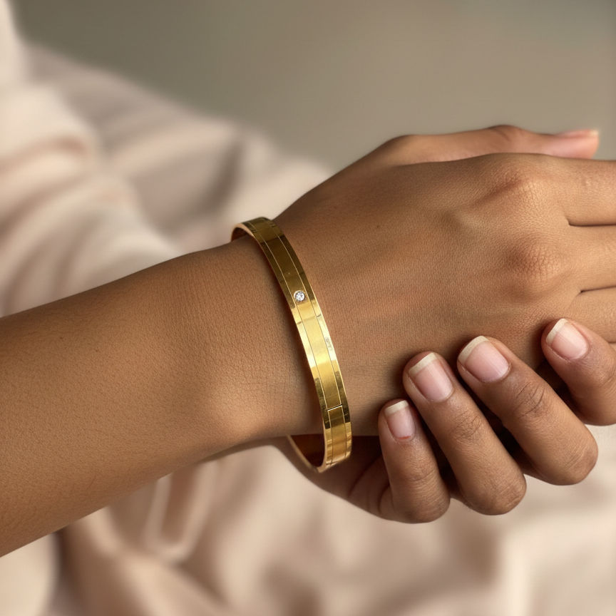 Rose Gold & Gold-Toned Hinged Bangle Cuff